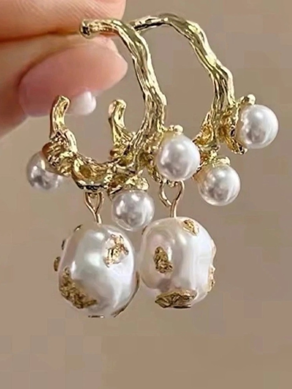 New Pearl Drop Earrings in White & Gold